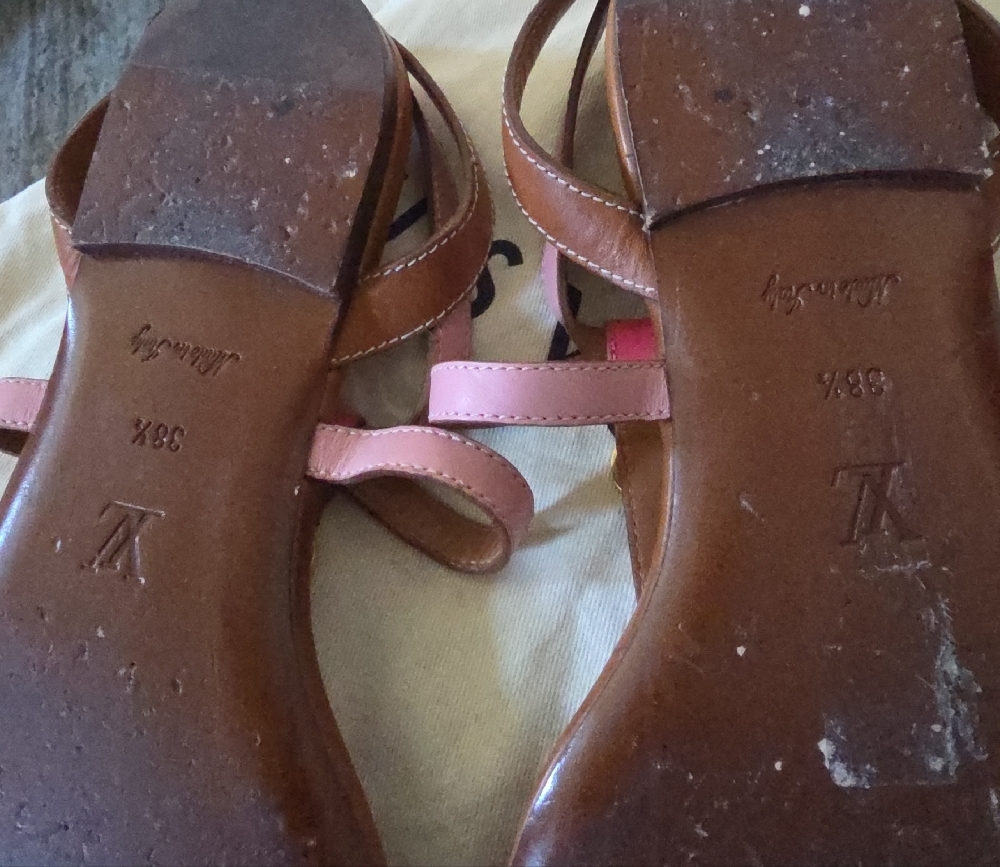 Louis Vuitton Pink and Brown Strappy Sandals - Picture 6 of 9